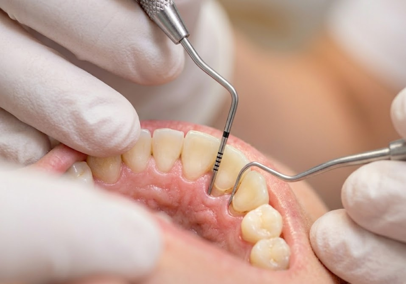 Tratamiento de periodoncia en clínica dental de Valladolid: sondaje periodontal con instrumentos de diagnóstico