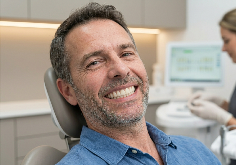 Paciente sonriendo tras tratamiento de implantes con carga inmediata en clínica dental Valladolid