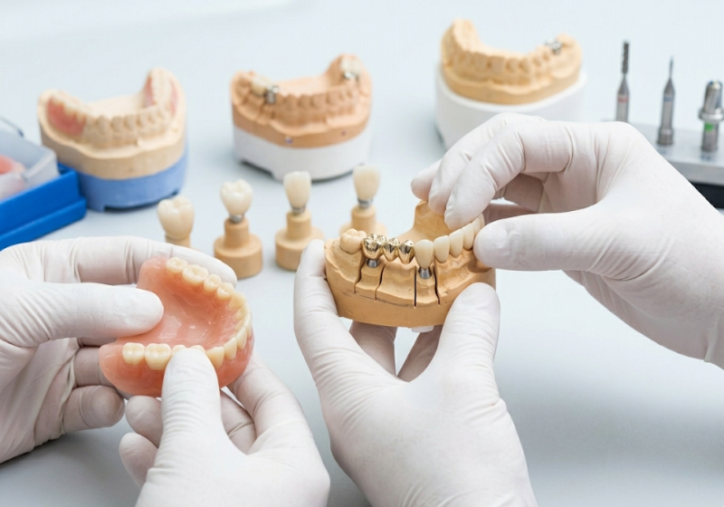 Modelos de dentadura postiza y prótesis dental sobre implantes en laboratorio dental Valladolid