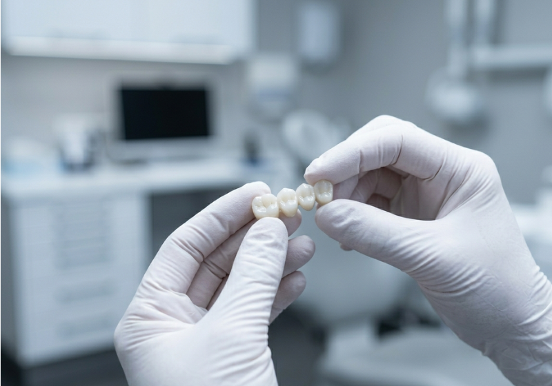 Puente dental de circonio en gabinete dental